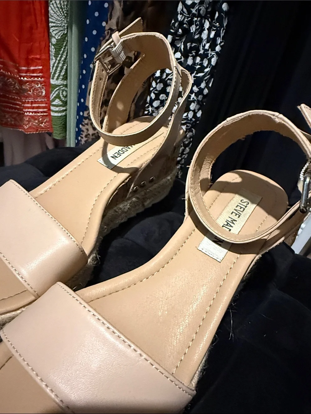 Steve Madden Beige Espadrille Wedge Sandals with Ankle Strap